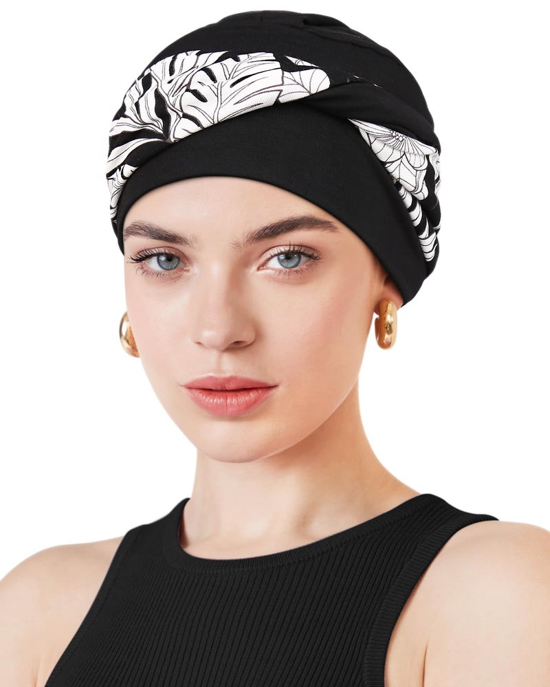 Awefeel Chemo Headwear for Women Cancer Hats Black White Pattern - Image 1