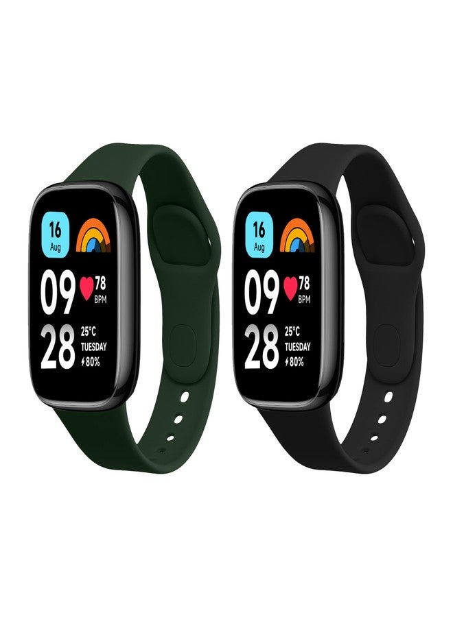 kwmobile Straps Compatible with Xiaomi Redmi Watch 3 Active Straps - 2x Replacement Silicone Watch Bands - Black/Dark Green - Image 1