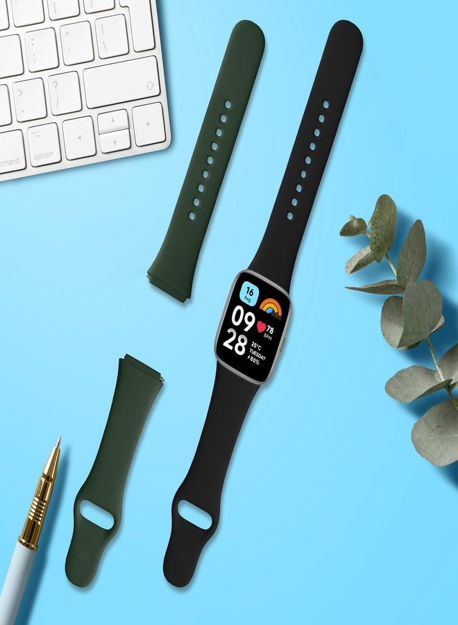 kwmobile Straps Compatible with Xiaomi Redmi Watch 3 Active Straps - 2x Replacement Silicone Watch Bands - Black/Dark Green - Image 2