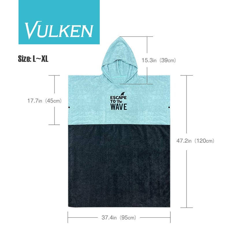Vulken Extra Large Teal Blue Thick Hooded Beach Towel Changing Robe. Surf Poncho Men for Easy Change in Public. Quick Dry Microfiber Towelling for The Beach, Pool, Lake, Water Park. L/XL - Image 5