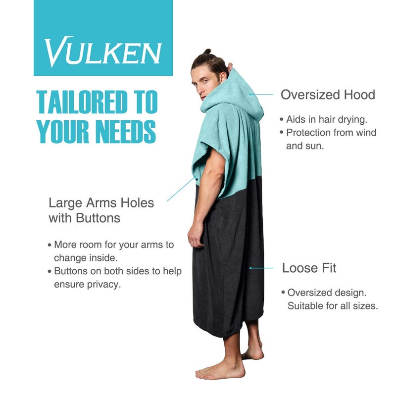 Vulken Extra Large Teal Blue Thick Hooded Beach Towel Changing Robe. Surf Poncho Men for Easy Change in Public. Quick Dry Microfiber Towelling for The Beach, Pool, Lake, Water Park. L/XL - Image 3