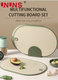 UNUNS Kitchen Cutting Board Set Of 3, Plastic Cutting Boards With Stand,BPA-Free,Reversible Use,Cutting Board Set Green  - Image 2