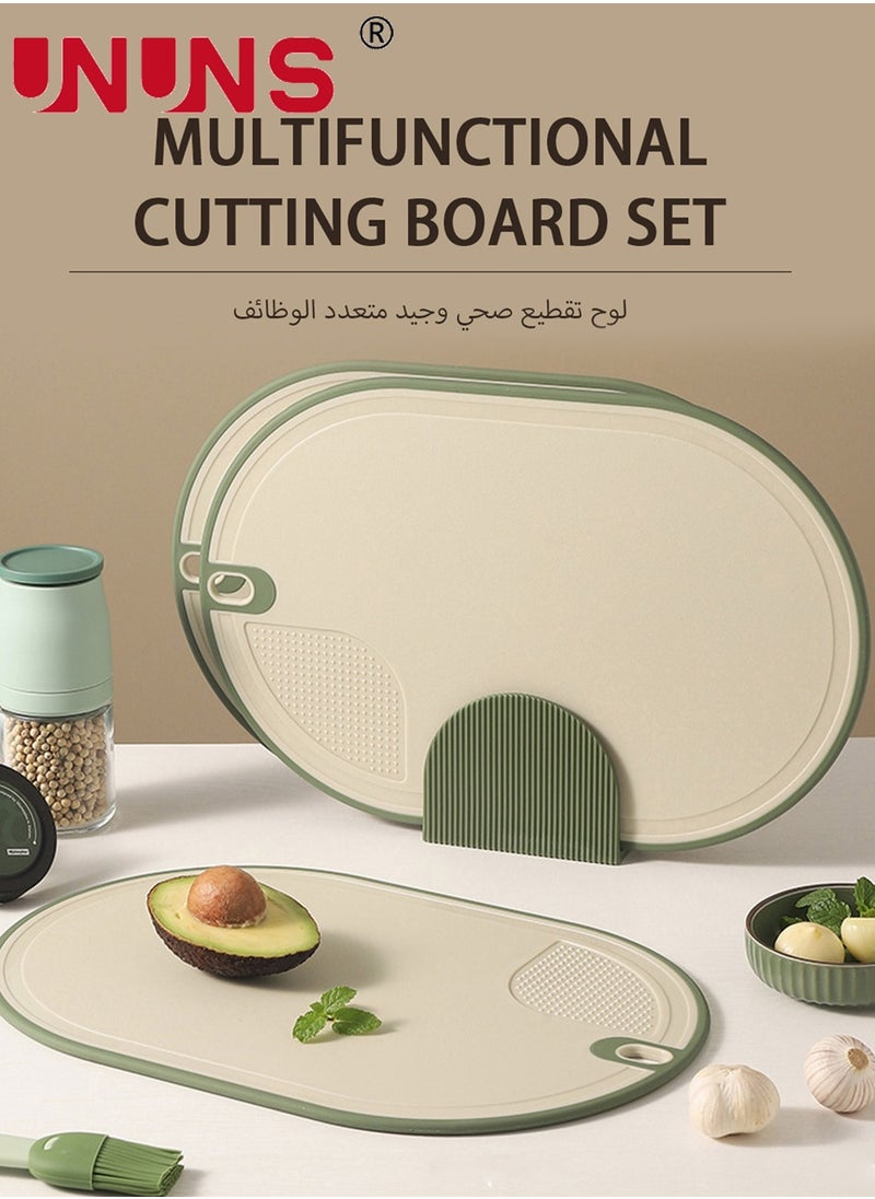 UNUNS - Kitchen Cutting Board Set Of 3, Plastic Cutting Boards With Stand,BPA-Free,Reversible Use,Cutting Board Set Green - Image 1