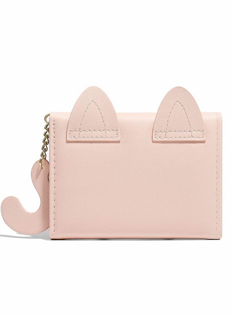 إكسفور محفظة صغيرة، محفظة كرتونية لطيفة للفتيات، محفظة ثلاثية الطي رفيعة للعملات المعدنية وجيب نقدي ونافذة لبطاقة الهوية، محفظة رفيعة من جلد البولي يوريثان - Image 5