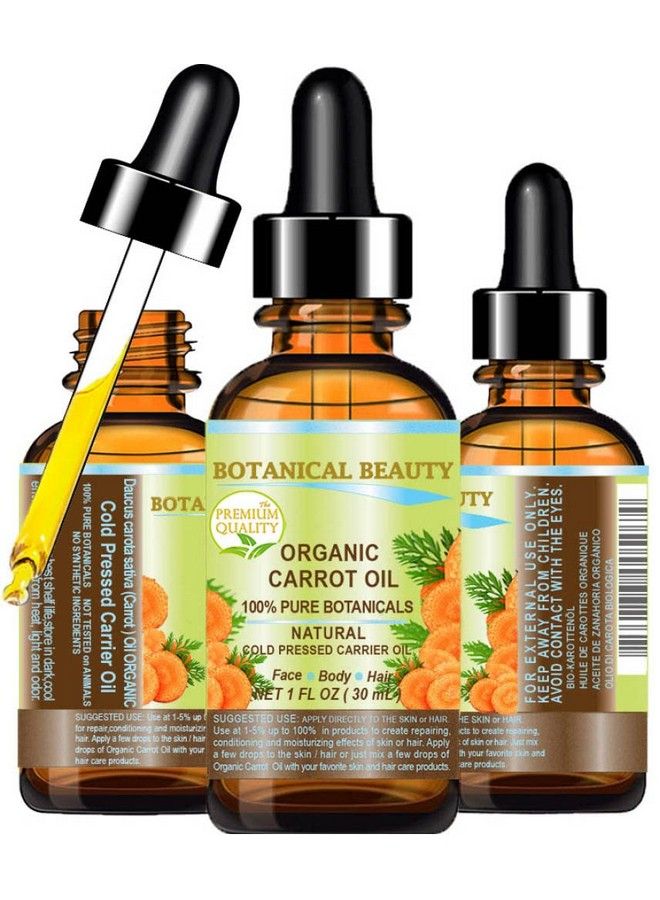 Botanical Beauty Organic Carrot Oil 100% Natural / Pure Botanicals / Cold Pressed Carrier Oil 1 Fl Oz 30 Ml For Face Body Hair And Nail Care - Image 1