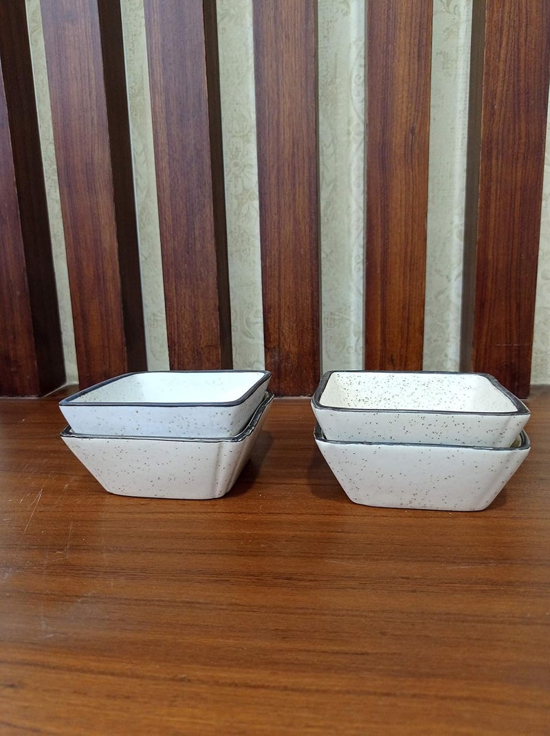 Caffeine Ceramic Handmade White Matte Katori Bowl Set of 4 - Image 1