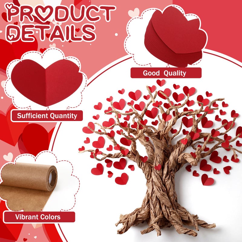 Resurhang 100 Pcs Valentine's Day Tree Bulletin Board Set DIY 3D Cardboard Kraft Tree with Red Heart Cutouts Bulletin Board with Glue Points Wall Educational for Party Wedding Anniversary Supplies - Image 3