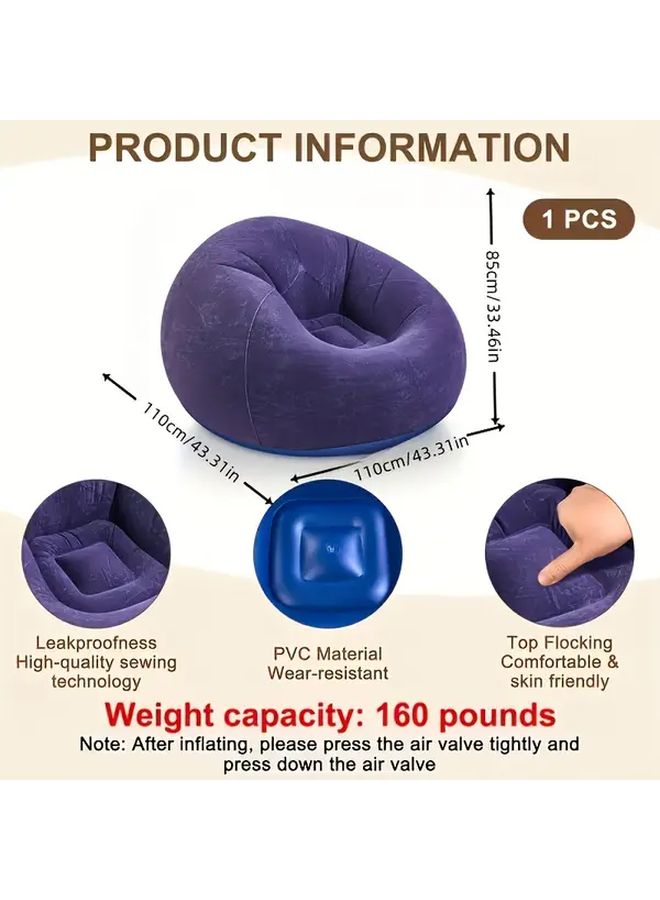 Navy Blue Comfortable Outdoor Inflatable Sofa Lazy Chair With Inflatable Mattress Easy To Inflate No Charging Required Suitable For Outdoors And Bedrooms - Image 5