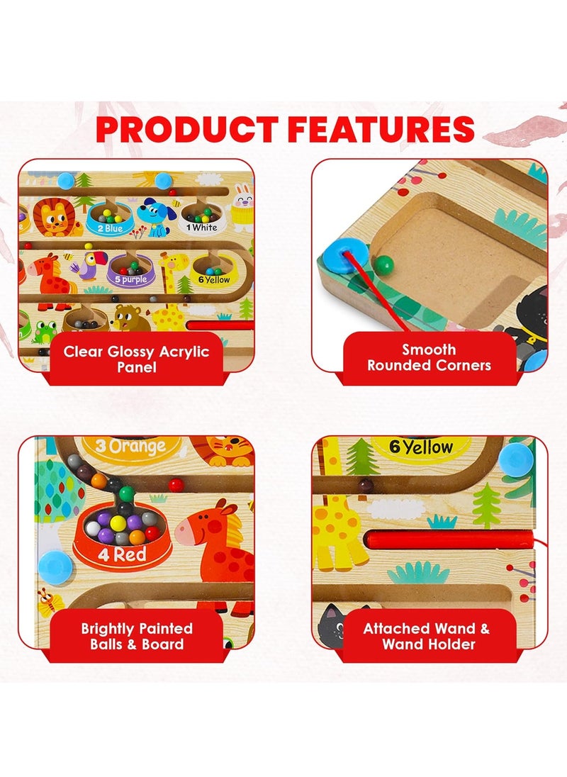 Magnetic Animal Color and Number Maze - Montessori Board Toys for Kids Age 3+ reschooler Educational Counting Matching Wooden Activity Board Fine Motor Skills Learning Activity Development Boys Girls  - Image 2