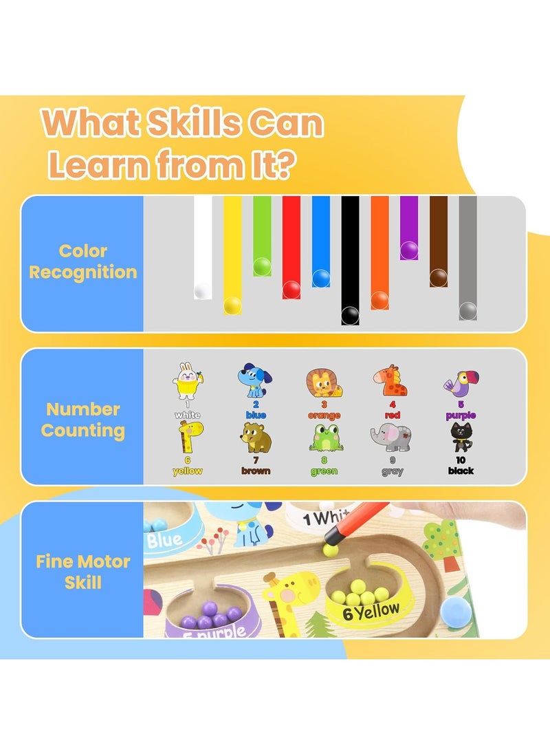 Magnetic Animal Color and Number Maze - Montessori Board Toys for Kids Age 3+ reschooler Educational Counting Matching Wooden Activity Board Fine Motor Skills Learning Activity Development Boys Girls  - Image 3