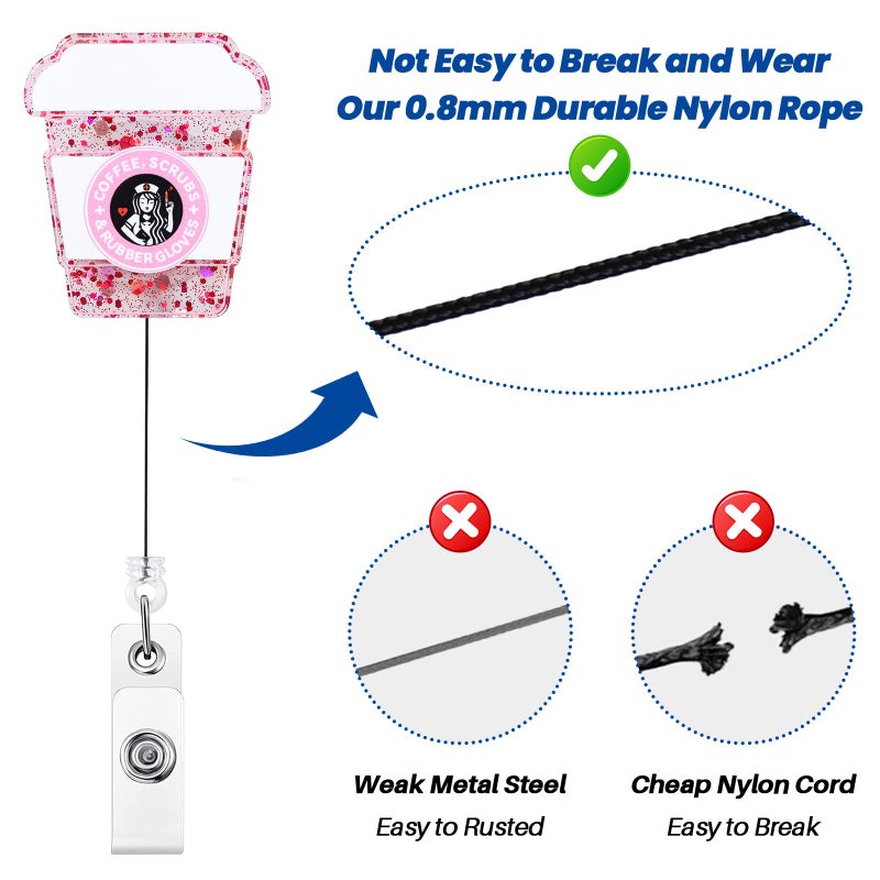 BEZTN Coffee  Scrubs & Rubber Gloves Funny Badge Reel  Pink Retractable Id Card Badge Holder  Name Tag Work Badge Clip For Rn Lpn Cna Ma Er Icu Night Shift Nurse Nursing Student Ob/Gyn Doctor  Nurse Gifts - Image 5