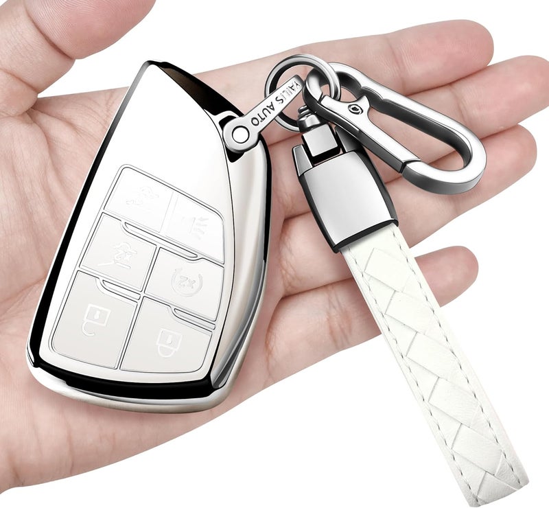 Sindeda Key Fob Cover with Keychain for 2021-2023 Chevrolet GMC Models - White - Image 1