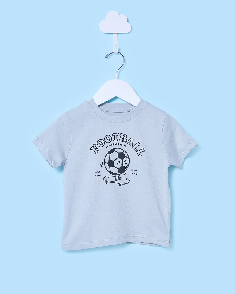 Redtag Infant Boys Grey Printed T-Shirt