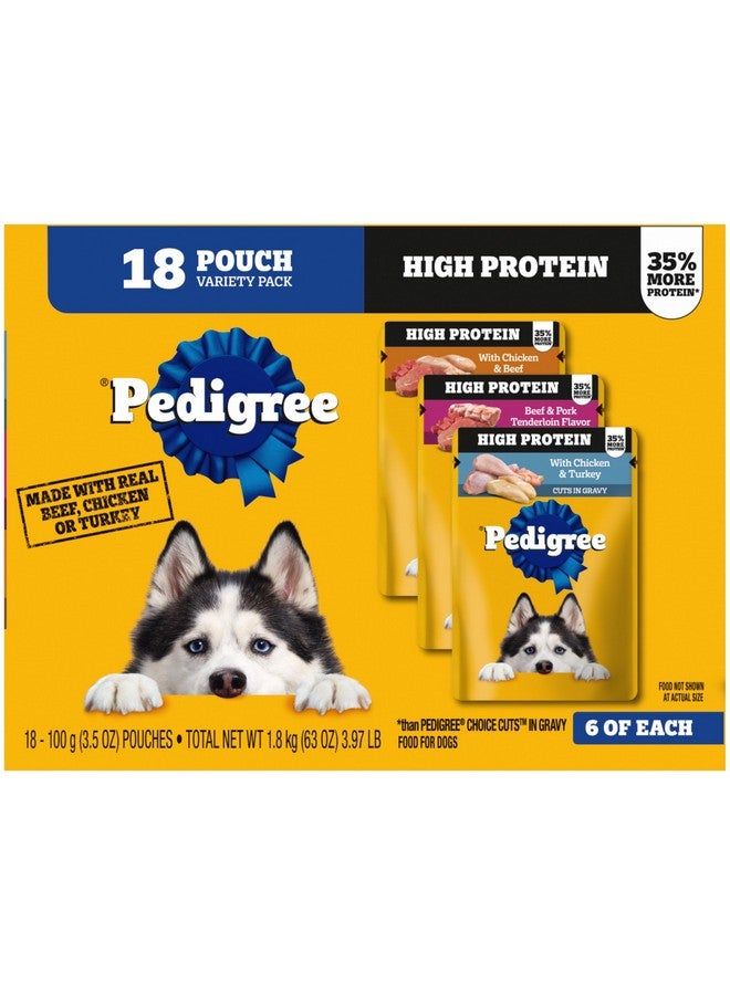 بيديجري أكياس طعام الكلاب الرطب عالي البروتين من بيديجري، عبوة متنوعة، 3.5 أونصة (عبوة من 18 كيسًا) - Image 1