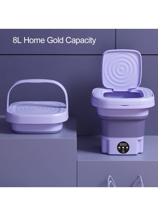 Bukela Mini Portable Washing Machine, 8L Foldable Small Washers Machine for Baby Clothes, Underwear, 2-in-1 Washing Machine & Spin Dry Folding Travel Laundry Tub for Cleaning Sock Small Rags Purple - Image 5