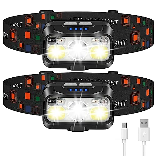 LHKNL Headlamp Rechargeable, Lumen Super Bright Motion Sensor Head Lamp Flashlight,2-Pack Waterproof LED Headlight with White Red Light,8 Modes Head Lights for Camping Cycling Running Fishing - Image 1