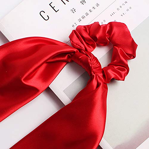 DINPREY 6Pcs Ribbon Scrunchie For Woman,Solid Colors Elastic Hair Bands Hair Scarf,Bow Hair Tie,Vintage Hair Accessories Ropes Ponytail Holder Scrunchy Ties for Women Girls (6 Colors Pack A) - Image 4