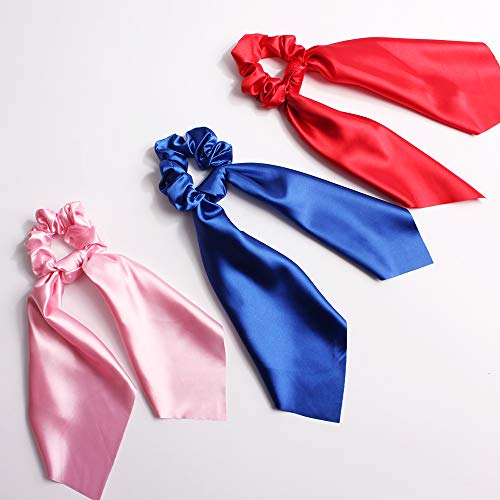 DINPREY 6Pcs Ribbon Scrunchie For Woman,Solid Colors Elastic Hair Bands Hair Scarf,Bow Hair Tie,Vintage Hair Accessories Ropes Ponytail Holder Scrunchy Ties for Women Girls (6 Colors Pack A) - Image 5