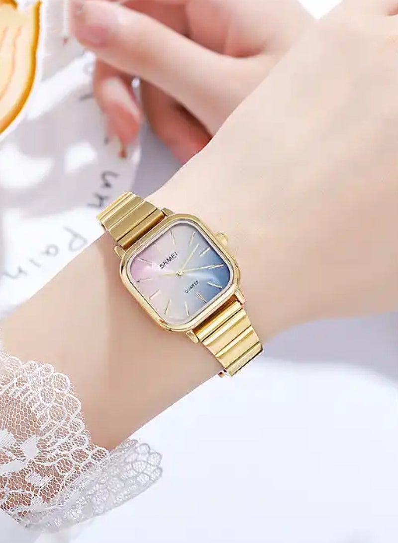 SKMEI Women’s Square Case Quartz Gold Stainless Steel Band Watch 2190 - Image 3