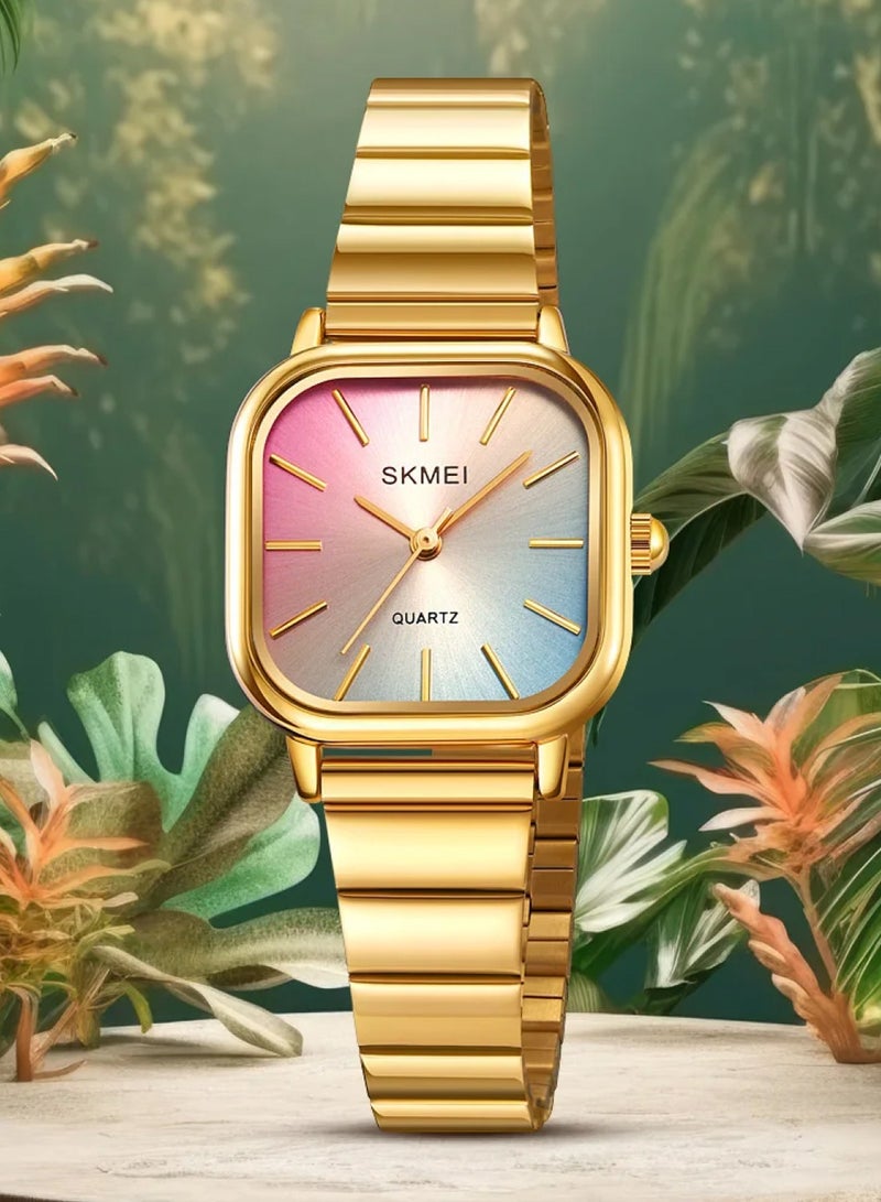 SKMEI Women’s Square Case Quartz Gold Stainless Steel Band Watch 2190 - Image 4