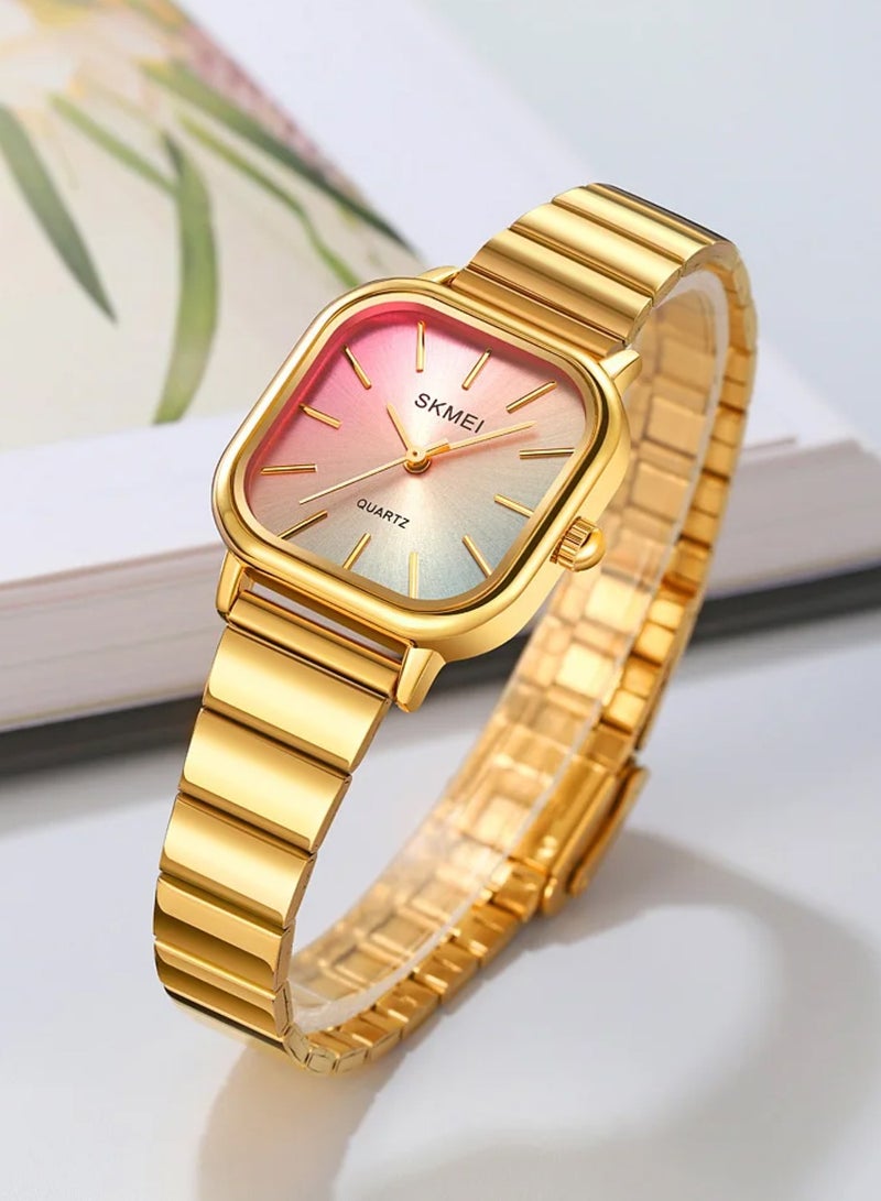 SKMEI Women’s Square Case Quartz Gold Stainless Steel Band Watch 2190 - Image 5