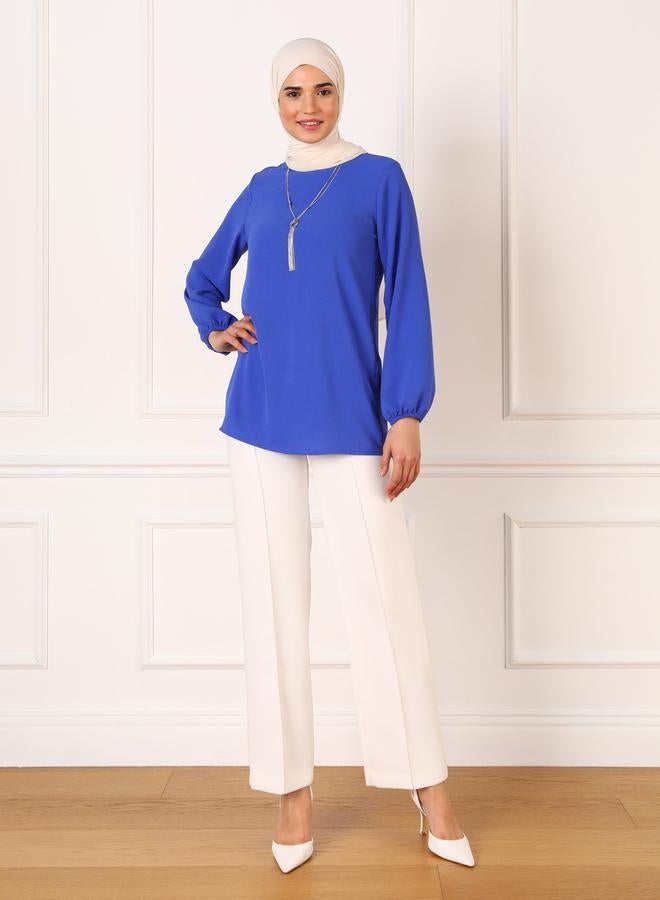 رفقة من مودانيسا بلوزة طويلة بياقة مستديرة سادة من رفقة مودانيسا - Image 3