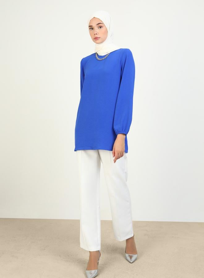 رفقة من مودانيسا بلوزة طويلة بياقة مستديرة سادة من رفقة مودانيسا - Image 4