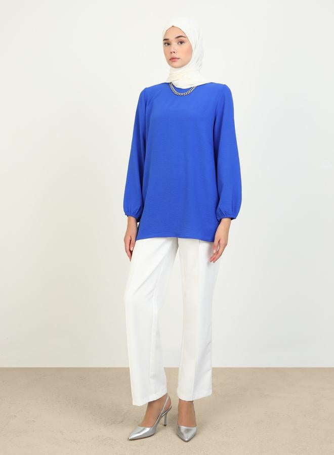 رفقة من مودانيسا بلوزة طويلة بياقة مستديرة سادة من رفقة مودانيسا - Image 5