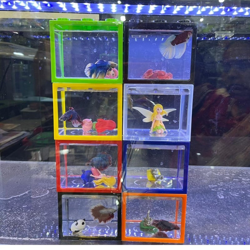 KSH STORE STORE - Single Betta Mini Fish Aquarium Building Block Tank, 1 litres Capacity, Building Block Design, Detachable Cube Tank for Betta Fish, Shrimps, Turtle Small (Small) - Image 1