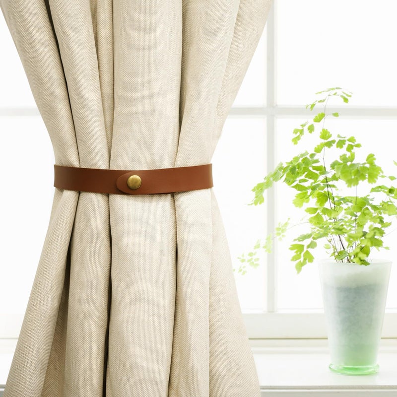 Home Queen PU Leather Curtain Tiebacks, Modern Faux Leather Curtain Straps with Adjustable Buttons, No Drill Holdbacks for Bedroom, Living Room, Hotel, Office, Set of 2,Chocolate - Image 2