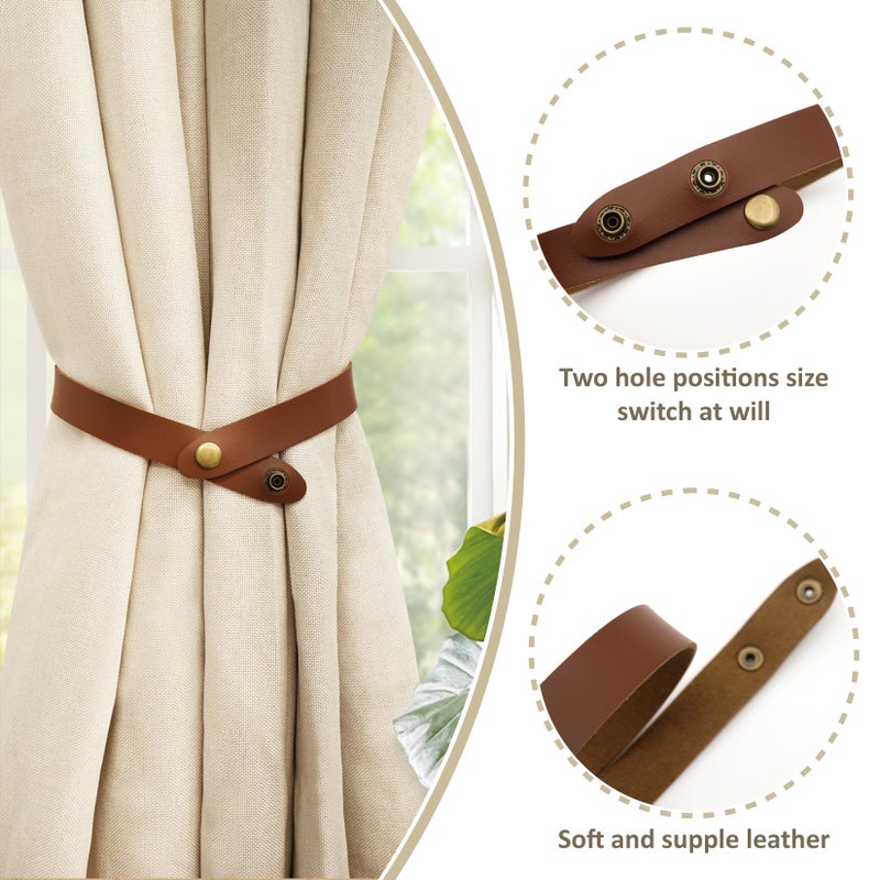 Home Queen PU Leather Curtain Tiebacks, Modern Faux Leather Curtain Straps with Adjustable Buttons, No Drill Holdbacks for Bedroom, Living Room, Hotel, Office, Set of 2,Chocolate - Image 4