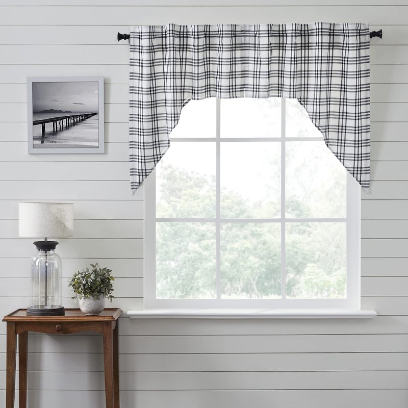 في أتش سي براندز VHC Brands Sawyer Mill Plaid Swag Black 36x36x16 مجموعة من 2 - Image 1