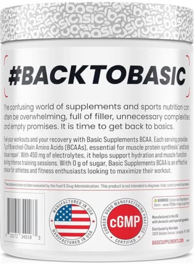 Basic Supplement BCAA Powder, Instantized Formula with 7g BCAAs, 2:1:1 Ratio, 450mg of Electrolytes, Sugar-Free, Vegan, Gluten-Free, Supports Muscle Recovery (630g) - Image 4