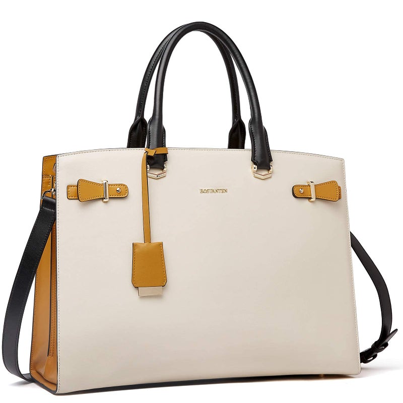 BOSTANTEN Briefcase for Women 15.6 Inch Genuine Leather Laptop Briefcase Shoulder Work Tote Bag Purse, A-beige, Large, Retro - Image 5