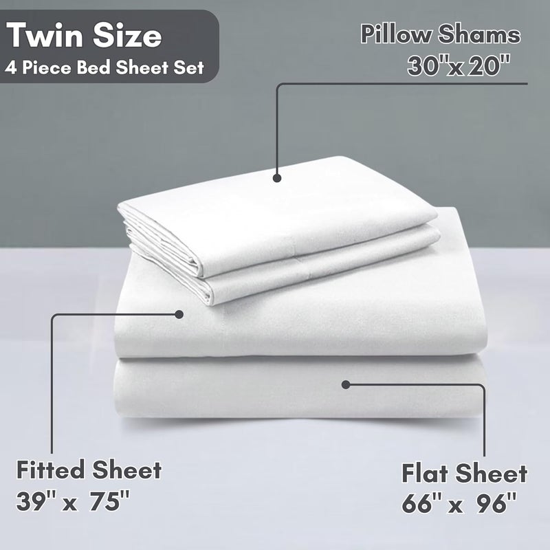 FOAM CRAFT® Luxury Quality 4 Piece Bed Sheet Set - Twin Size, 100% Cotton, White - Image 2