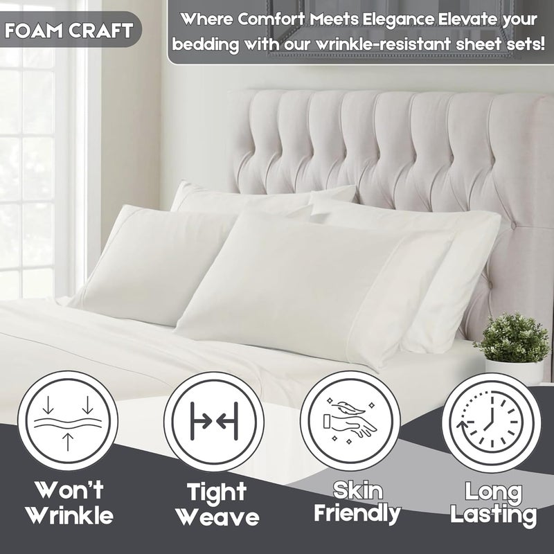 FOAM CRAFT® Luxury Quality 4 Piece Bed Sheet Set - Twin Size, 100% Cotton, White - Image 3