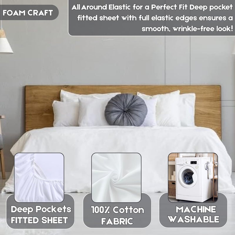 FOAM CRAFT® Luxury Quality 4 Piece Bed Sheet Set - Twin Size, 100% Cotton, White - Image 4