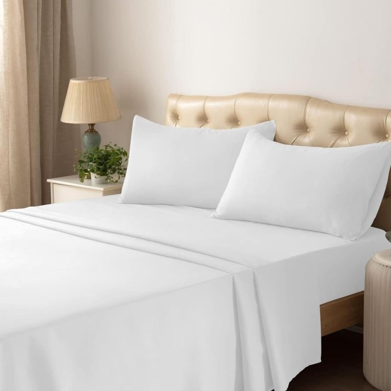 FOAM CRAFT® Luxury Quality 4 Piece Bed Sheet Set - Twin Size, 100% Cotton, White - Image 1