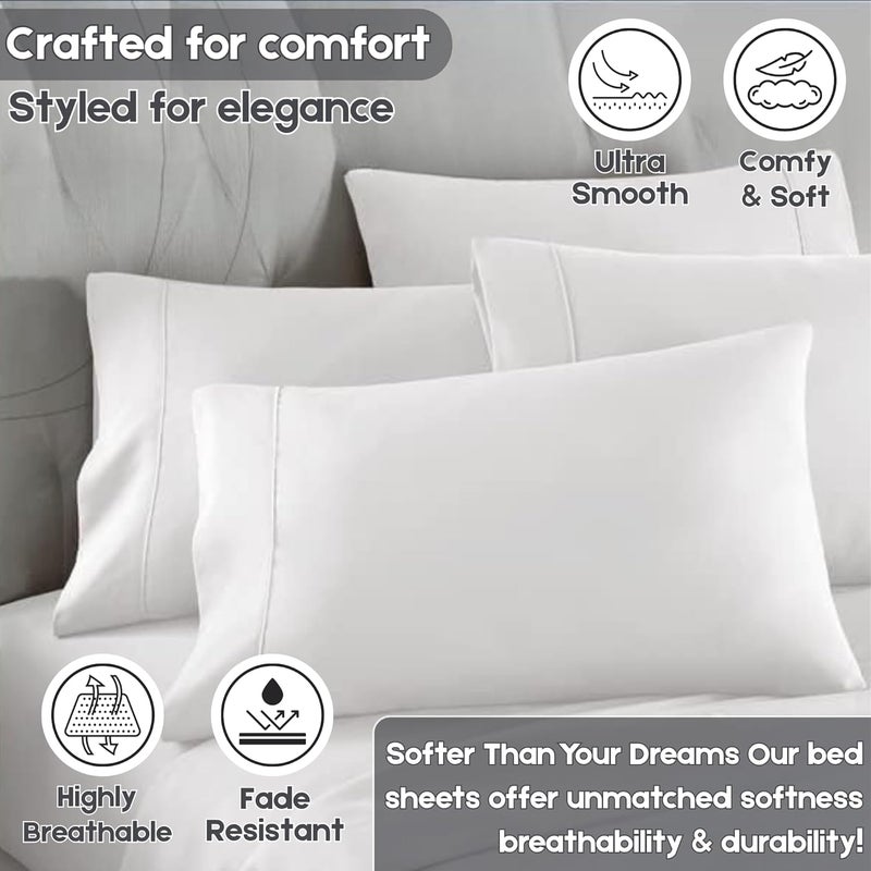 FOAM CRAFT® Luxury Quality 4 Piece Bed Sheet Set - Twin Size, 100% Cotton, White - Image 5