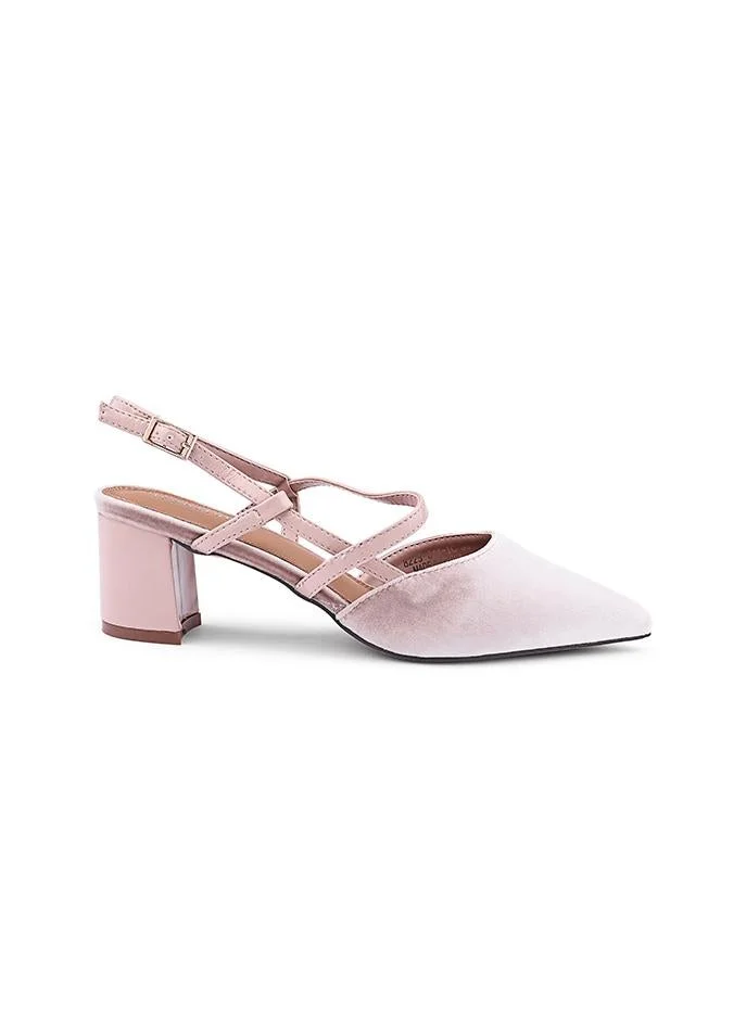 Velvet Pointed-Toe Block Heel Slingback