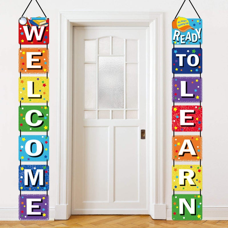 Blulu Back to School Banner Welcome Banner for First Day of School Welcome Ready to Learn Classroom Party Supplies Photo Props for Kindergarten Pre-school Primary High School Classroom Decorations - Image 1