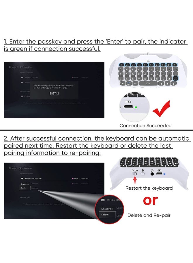 Wireless Keyboard for PS5 Controller, Bluetooth 3.0 Mini Portable Chatpad with Built-in Speaker & 3.5mm Audio Jack - Image 5