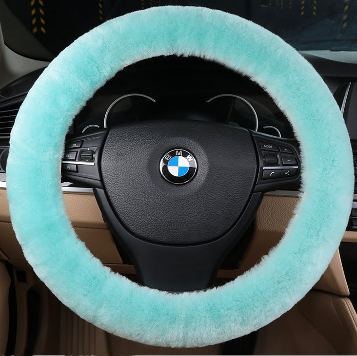 Generic New car wool steering wheel cover wool short plush cute wool car handle cover winter handle cover fur one Mint Green 