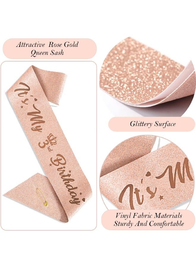 3rd Birthday Decorations for Girls, Including 3 year old Birthday Cake Topper, Birthday Queen Sash with Pearl Pin, Sweet Rhinestone Tiara Crown, Number Candles and Balloons Set, Rose Gold - Image 4