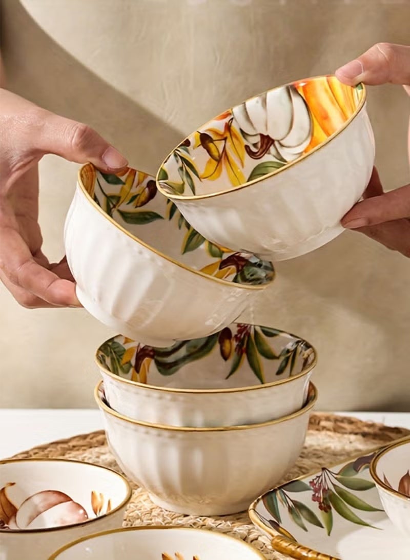 6 Pieces Dinner Set Pumpkin Dinnerware Set Ceramic Tableware Set Pumpkin Series 2 Bowls 2 Spoons 1 Plate 1 Ear Hanging Baking Tray Cookware for 2 People Home Festive Kitchen Use and Gifting - Image 3