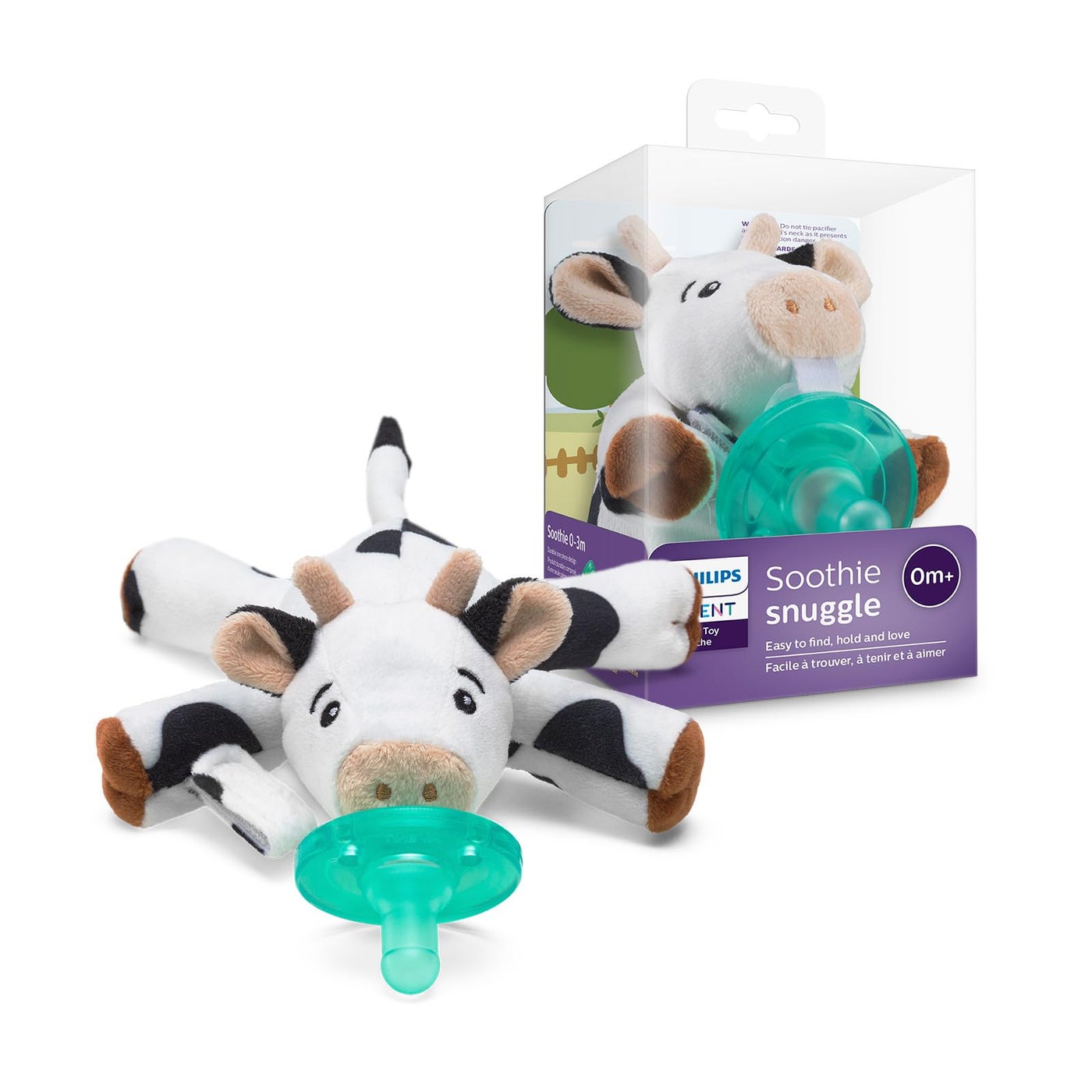 Avent Philips Avent Soothie Snuggle Pacifier Holder with Detachable Pacifier, 0m+, Cow, SCF347/05