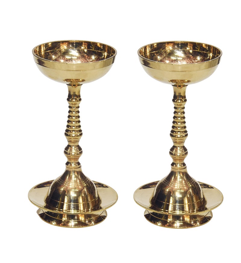Bhimonee Decor Pure Brass Plain Nanda Bowl Long Table Diya | Traditional Deepak for Pooja, Mandir & Home Temple | Classic Design for Spiritual Rituals | 5.5 Inches, Brass, Pack of 2 - Image 3