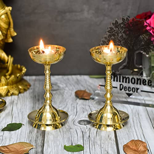 Bhimonee Decor Pure Brass Plain Nanda Bowl Long Table Diya | Traditional Deepak for Pooja, Mandir & Home Temple | Classic Design for Spiritual Rituals | 5.5 Inches, Brass, Pack of 2 - Image 1