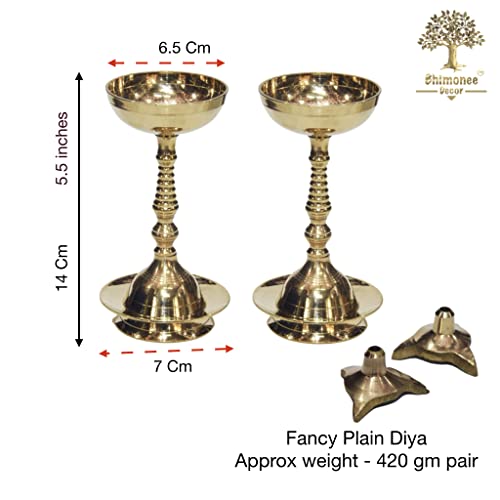 Bhimonee Decor Pure Brass Plain Nanda Bowl Long Table Diya | Traditional Deepak for Pooja, Mandir & Home Temple | Classic Design for Spiritual Rituals | 5.5 Inches, Brass, Pack of 2 - Image 2