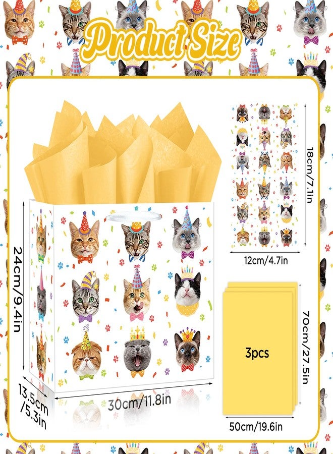 LUUFILx Cat Birthday Gift Bag Funny Cat Birthday Decorations Colorful Cats Wrapping Paper Bag with Card Tissue Paper for Boys Girls Women Baby Shower Meow Paw Bday Party Favors Supplies Pet Theme Gift Wrap - Image 2